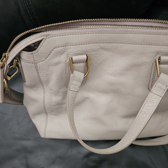 Fossil Jaqueline Satchel/Shoulder Light Gray 100% Leather Brass Hardware Zipper - Picture 15 of 17